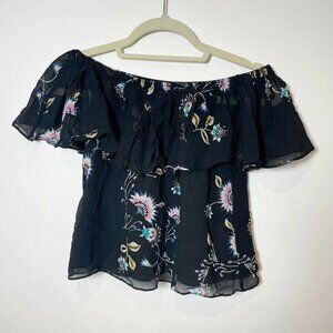 Rebecca Minkoff Womens Off‎ Shoulder Floral Dev Top Black XS Relaxed PF1653425